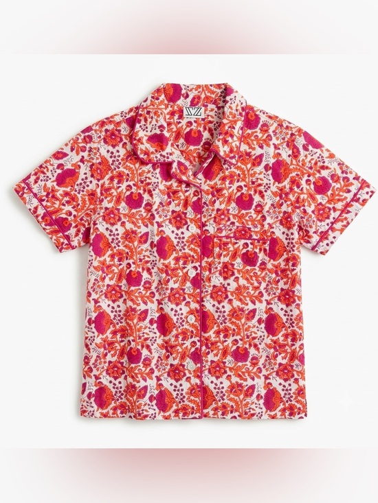 Sz Blockprints Other - SZ BlockPrint Floral Button-Up Shirt Short Sleeve MEDIUM Neon Orange Pink White